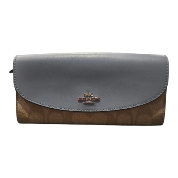 Coach Handbags - Coach TwoTone Blue and Brown Clutch Wallets COACH SLIM TRIFOLD LEATHER WALLET IN